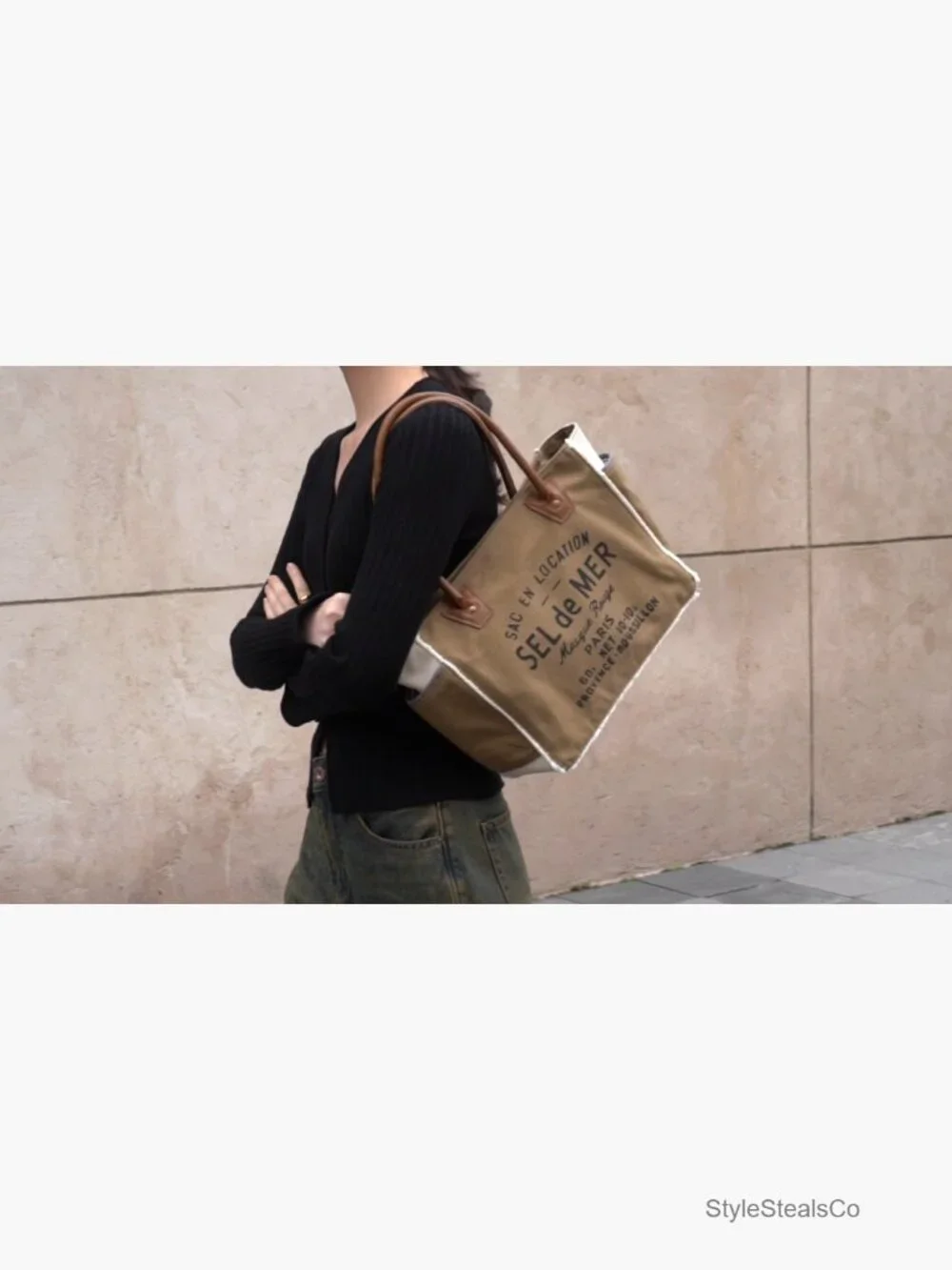 Upcycled Canvas Leather Tote Bag Sel De Mer Hobo Shoulder Purse